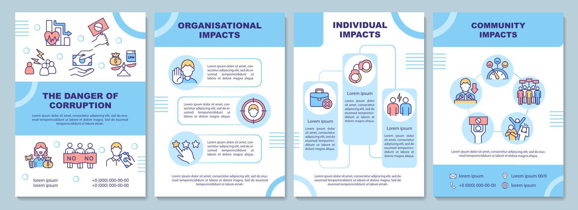 Danger of corruption brochure template. Tax wasting. Flyer, booklet, leaflet print, cover design with linear icons. Vector layouts for presentation, annual reports, advertisement pages