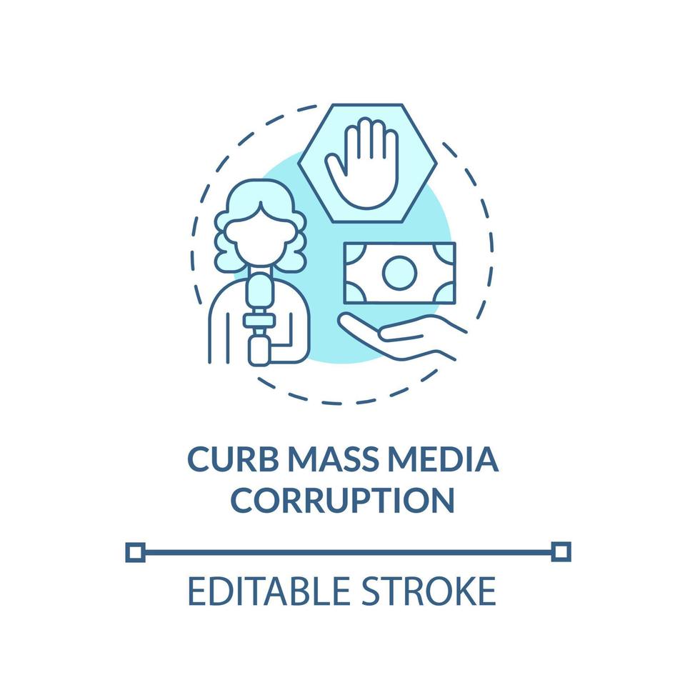 detener el icono del concepto de corrupción de los medios de comunicación. noticias falsas idea abstracta ilustración de línea delgada. soborno y propaganda mentirosa en la televisión. periódico corrupto. dibujo de color de contorno aislado vectorial. trazo editable vector