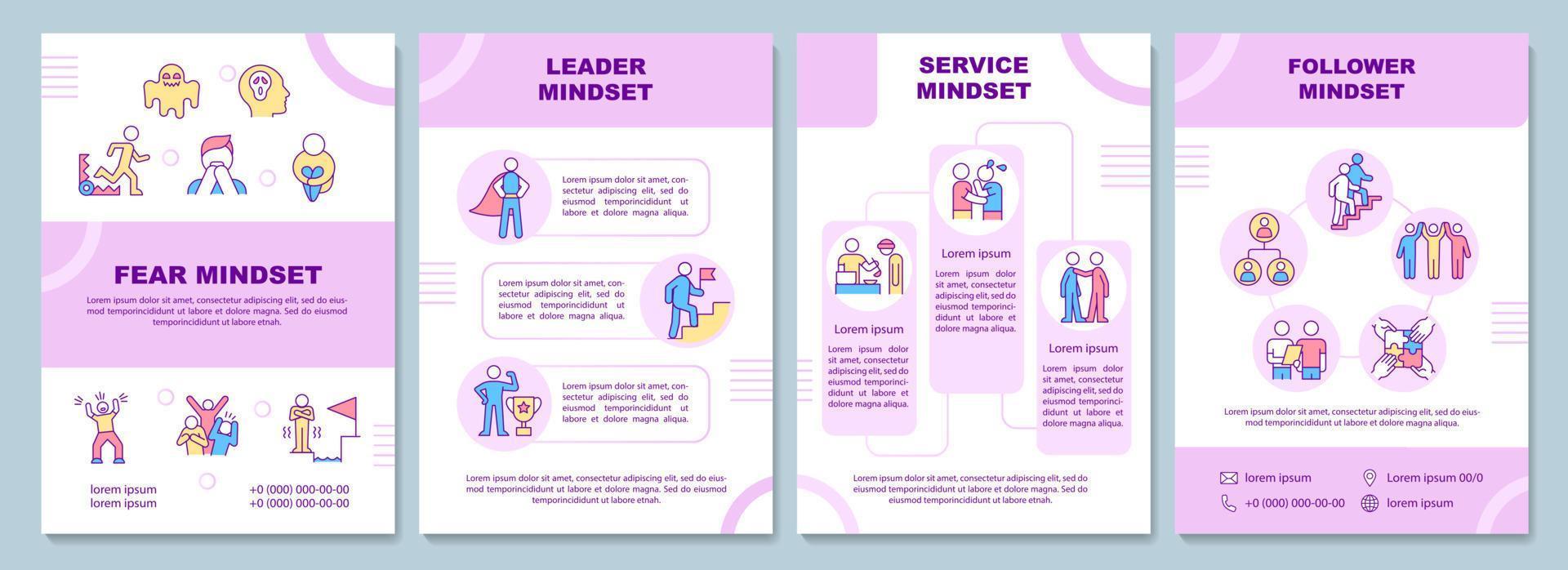 Types of mindsets brochure template. Psychological classification. Flyer, booklet, leaflet print, cover design with linear icons. Vector layouts for presentation, annual reports, advertisement pages