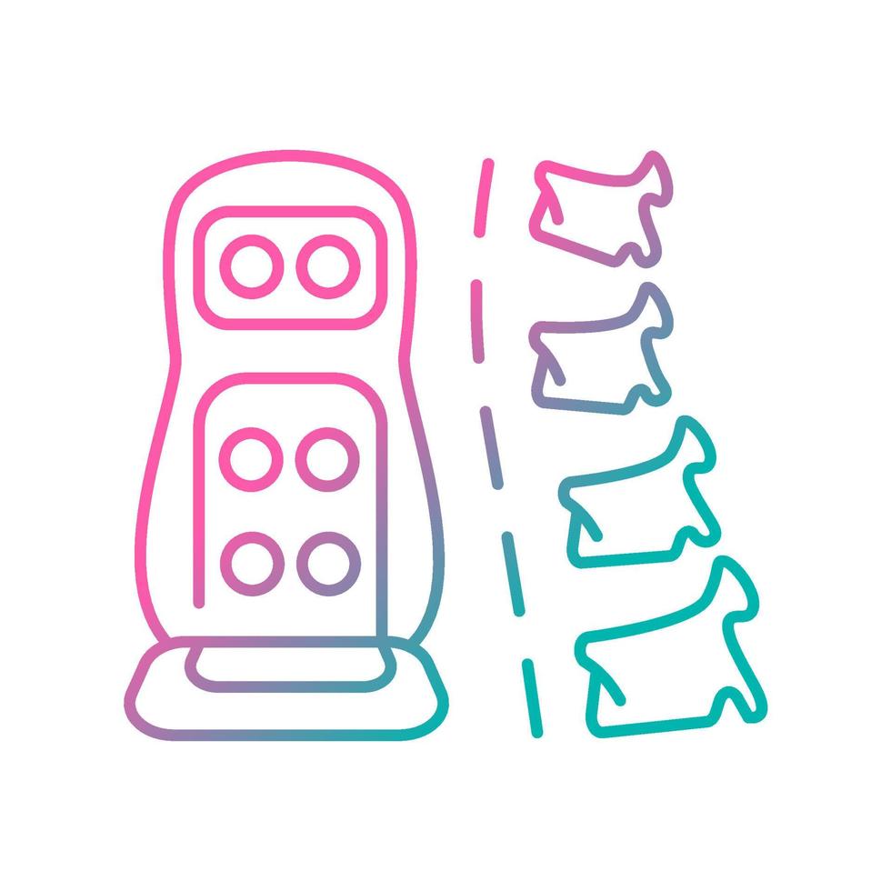 Vibration massage mat gradient linear vector icon. Vibrating device with heating function. Massaging mattress. Thin line color symbol. Modern style pictogram. Vector isolated outline drawing