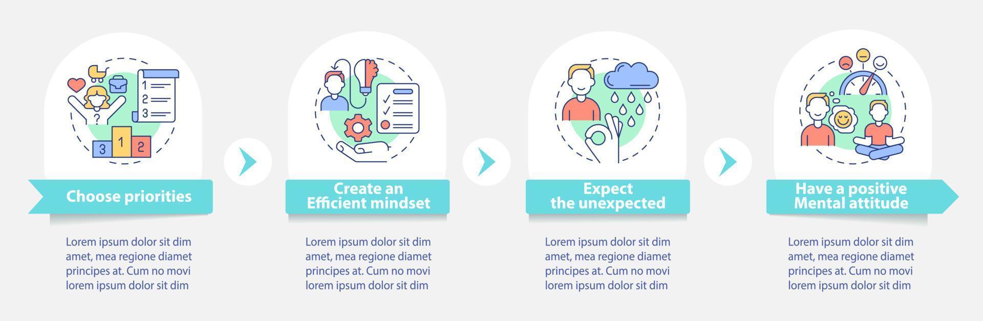 Balanced life tips round infographic template. Healthy habits. Data visualization with 4 steps. Process timeline info chart. Workflow layout with line icons. Myriad Pro-Bold, Regular fonts used vector