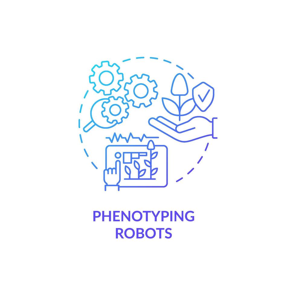 Phenotyping robots blue gradient concept icon. Plant research abstract idea thin line illustration. Measurement instrument. Isolated outline drawing. Roboto-Medium, Myriad Pro-Bold fonts used vector