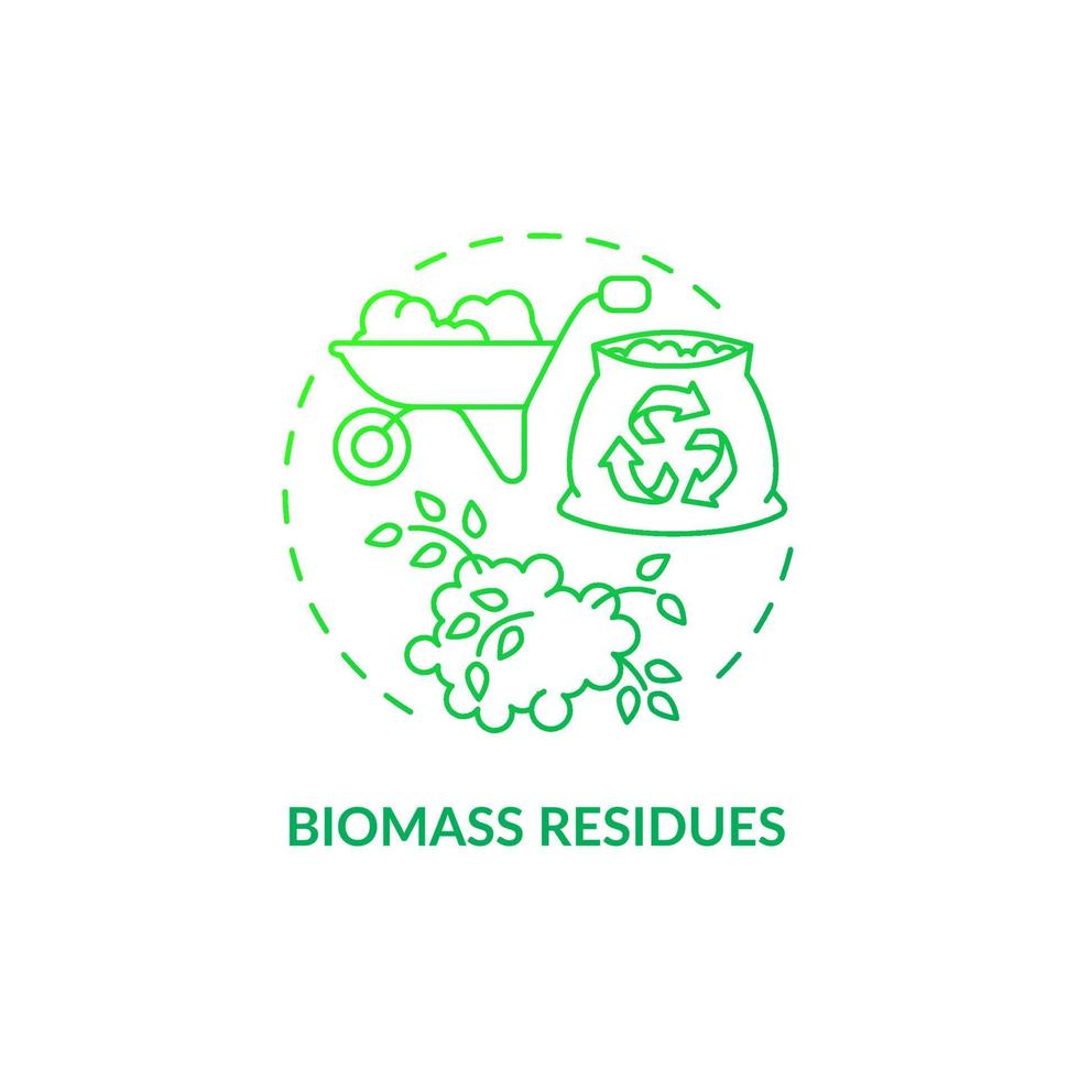 Biomass residues green gradient concept icon. Renewable energy abstract idea thin line illustration. Agricultural crop residues. Isolated outline drawing. Roboto-Medium, Myriad Pro-Bold fonts used vector