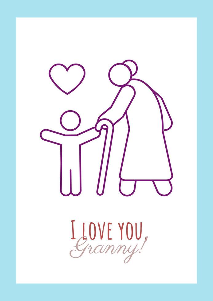 With love to granny postcard with linear glyph icon. Lovely grandma. Greeting card with decorative vector design. Simple style poster with creative lineart illustration. Flyer with holiday wish