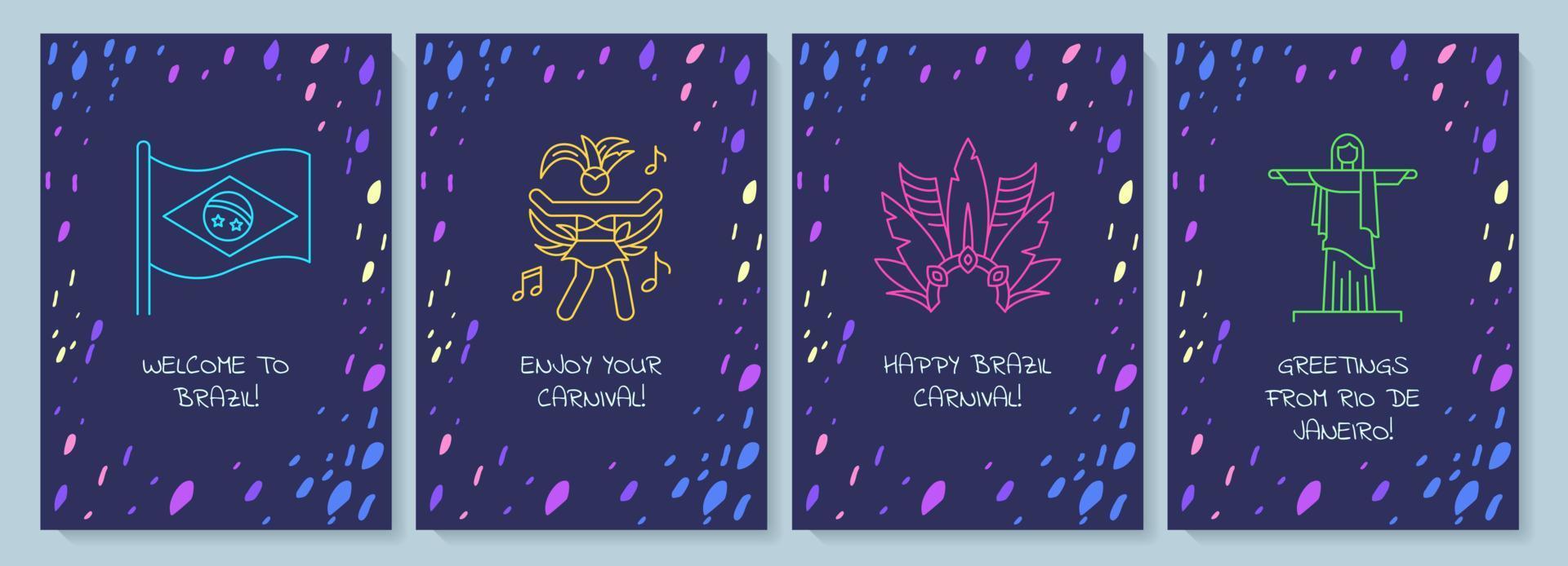 Brazilian postcard with linear glyph icon set. Sending love from abroad. Greeting card with decorative vector design. Simple style poster with creative lineart illustration. Flyer with holiday wish