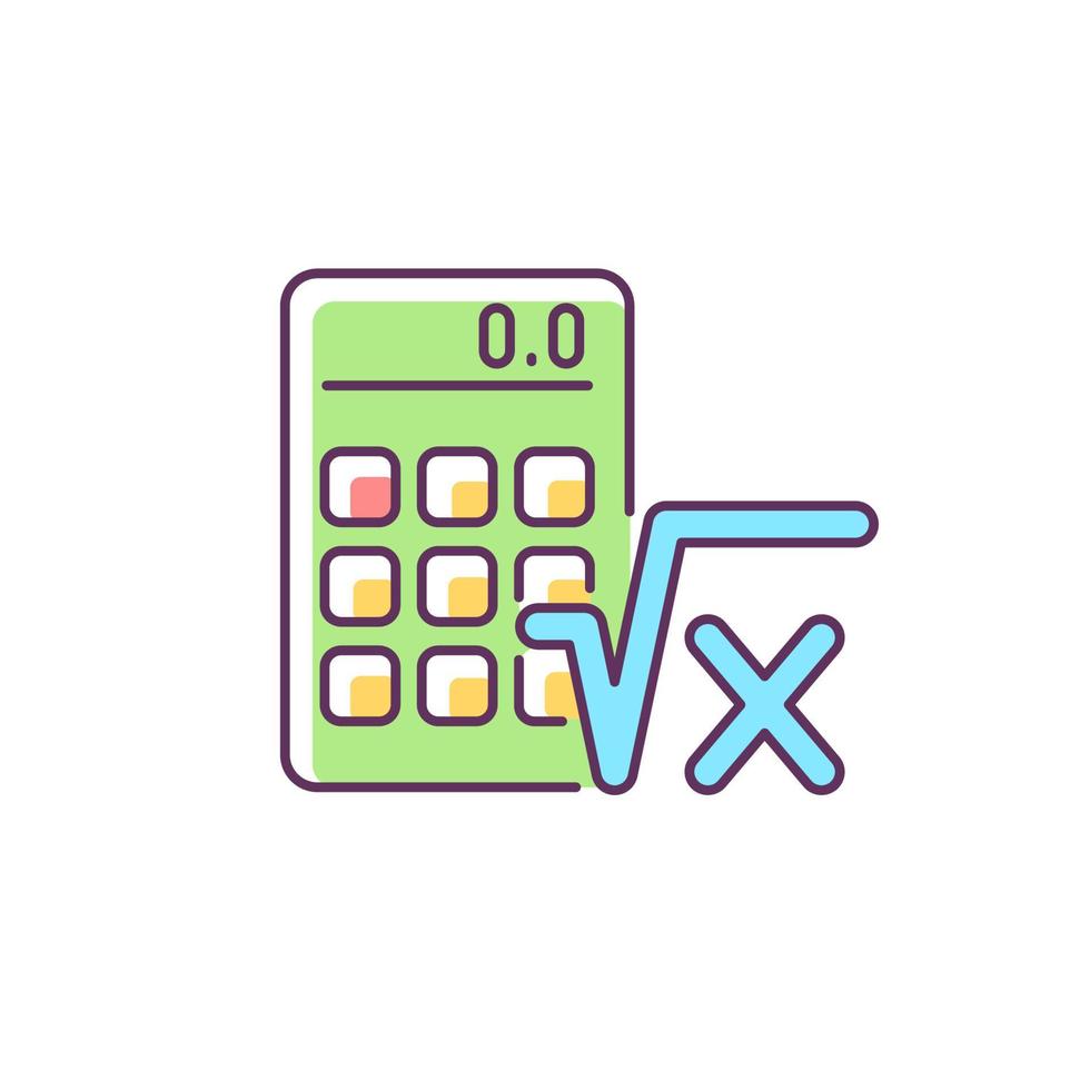 icono de color rgb de álgebra. calculadora, símbolo radical. calculos matematicos. resolución de ecuaciones. Clases de álgebra en la escuela. ilustración vectorial aislada. dibujo lineal relleno simple vector