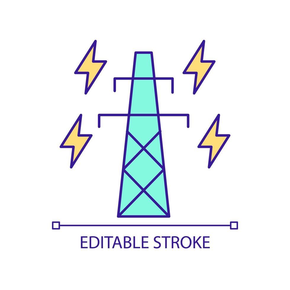 Power transmission lines RGB color icon. Electric energy distribution. Smart grid equipment. Isolated vector illustration. Simple filled line drawing. Editable stroke. Arial font used