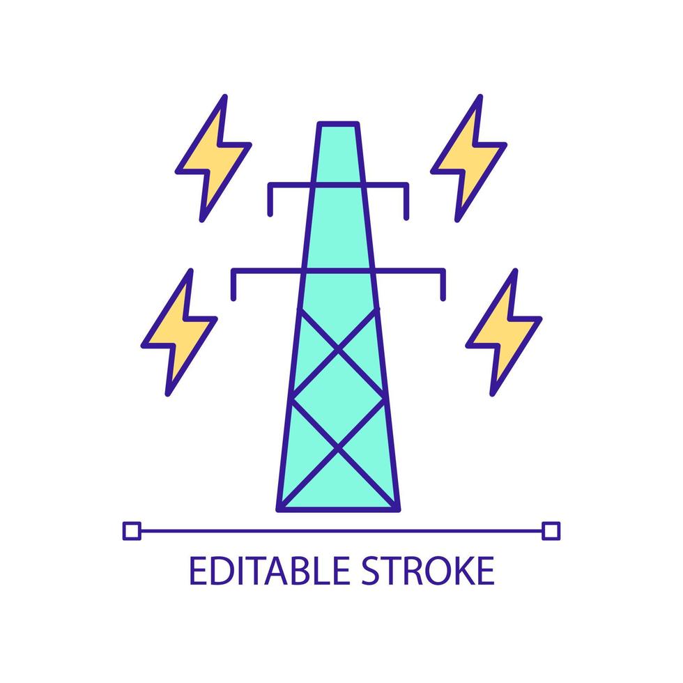 icono de color rgb de líneas de transmisión de energía. distribución de energía eléctrica. equipos de red inteligente. ilustración vectorial aislada. dibujo de línea rellena simple. trazo editable. fuente arial utilizada vector