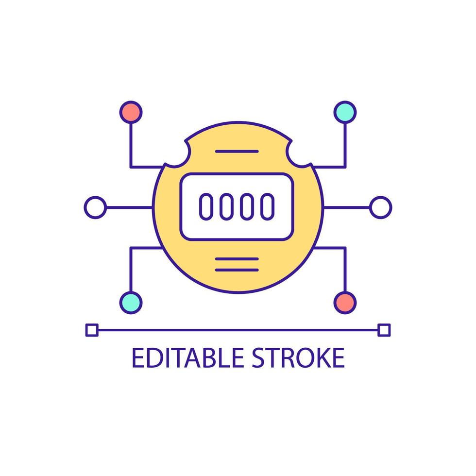 Power consumption meter RGB color icon. Measurement device connection. Smart grid system component. Isolated vector illustration. Simple filled line drawing. Editable stroke. Arial font used