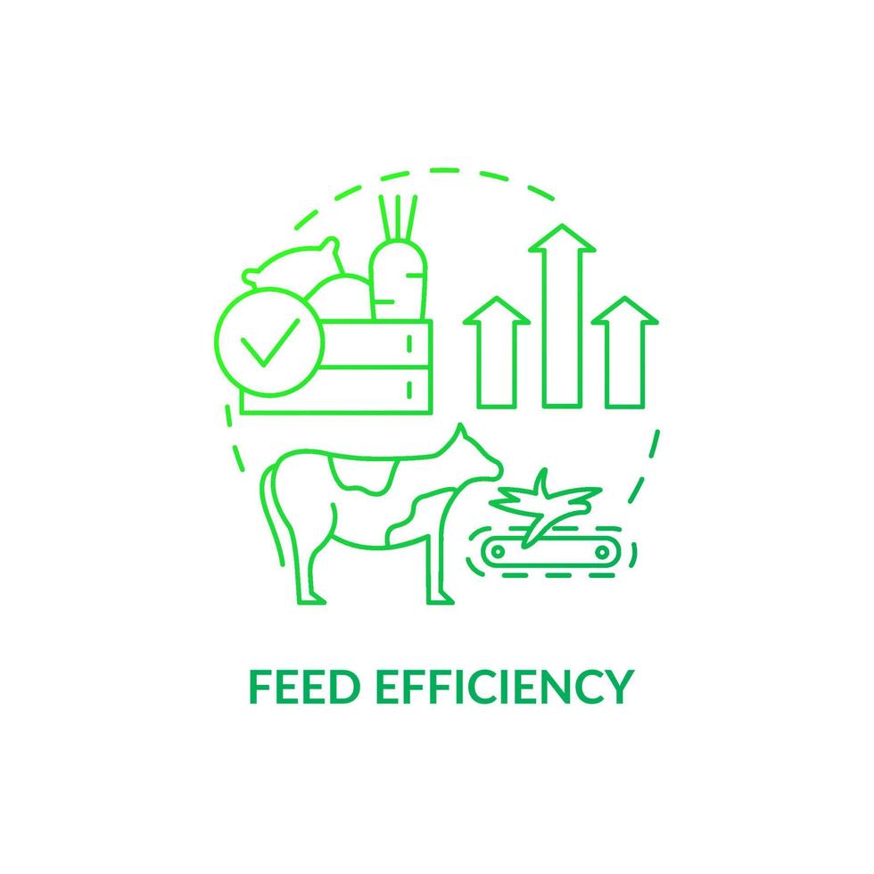Feed efficiency green gradient concept icon. Beef production abstract idea thin line illustration. Convert feed nutrients into milk. Isolated outline drawing. Roboto-Medium, Myriad Pro-Bold fonts used vector