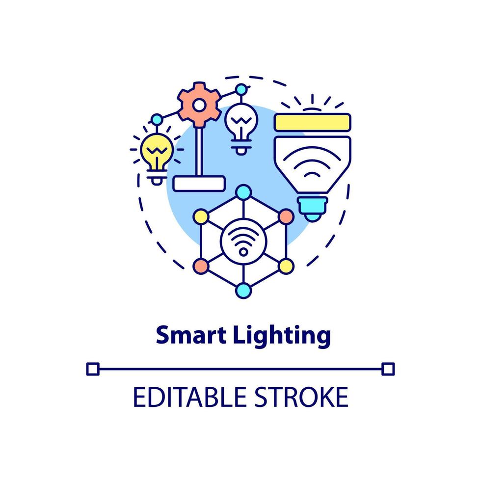 Smart lighting concept icon. Smart home device abstract idea thin line illustration. Automating lights in house. Isolated outline drawing. Editable stroke. Arial, Myriad Pro-Bold fonts used vector