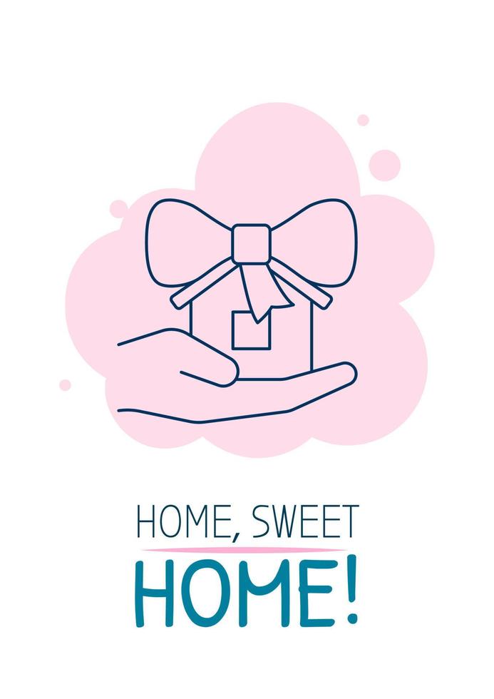 Sweet home postcard with linear glyph icon. Congrats on relocation. Greeting card with decorative vector design. Simple style poster with creative lineart illustration. Flyer with holiday wish