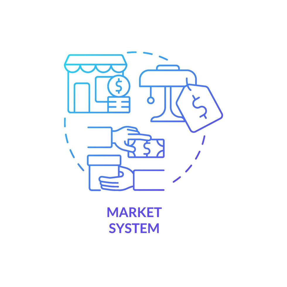 Market system blue gradient concept icon. Free enterprise. Supply and demand. Economic systems types abstract idea thin line illustration. Isolated outline drawing. Myriad Pro-Bold fonts used vector