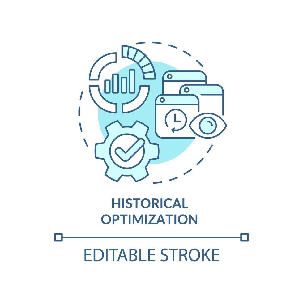 Historical optimization turquoise concept icon. Content update. SEO marketing trend abstract idea thin line illustration. Isolated outline drawing. Editable stroke. Arial, Myriad Pro-Bold fonts used vector