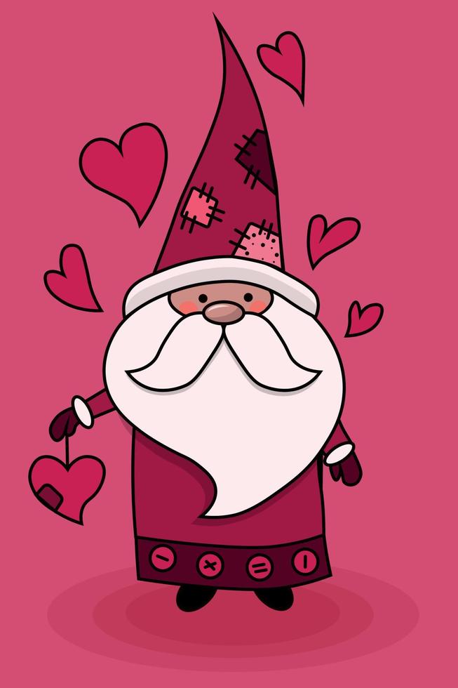 card of cute gnome on background, flat design vector