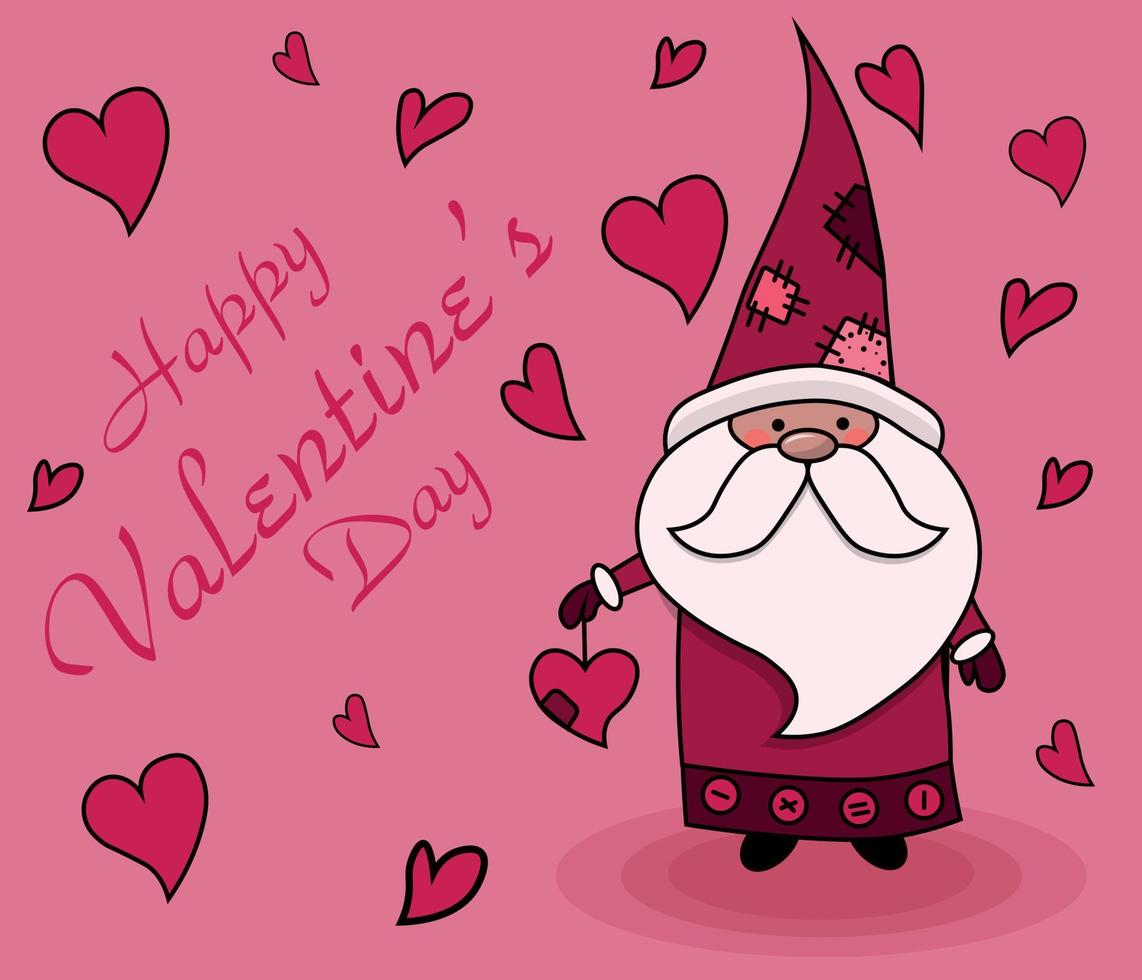 card of cute gnome on background, flat design vector