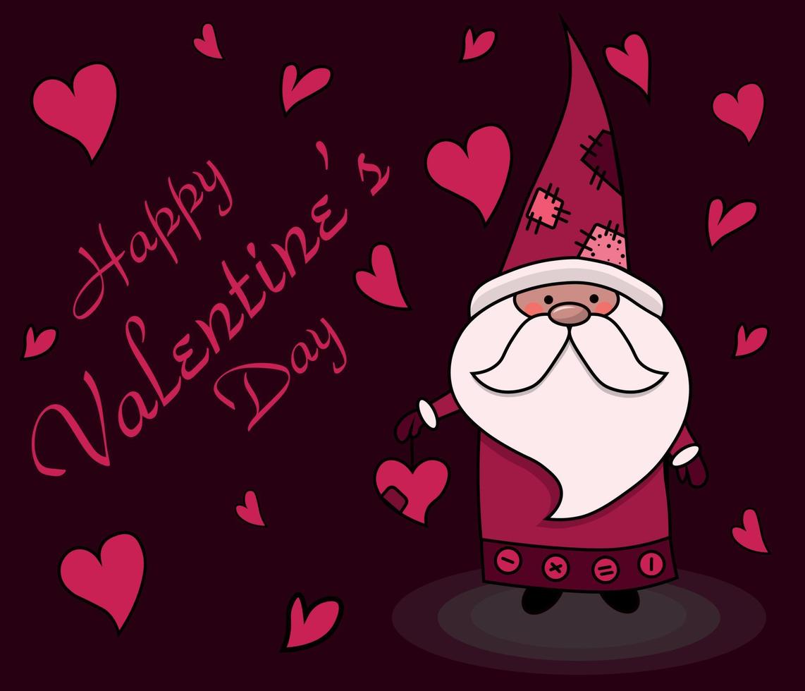 card of cute gnome on background, flat design vector
