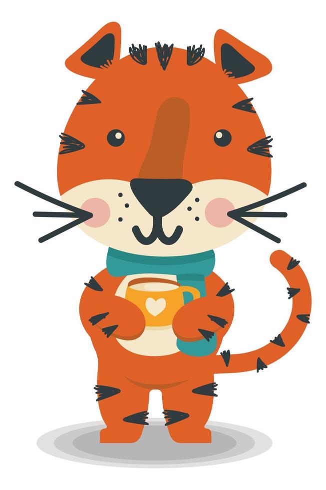 cute little tiger cartoon character design vector