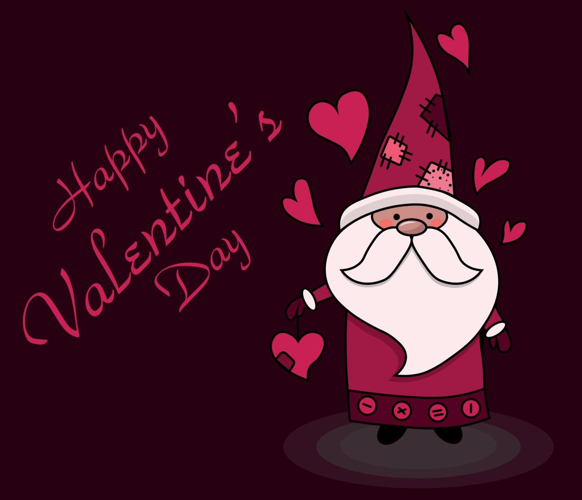 card of cute gnome on background, flat design vector