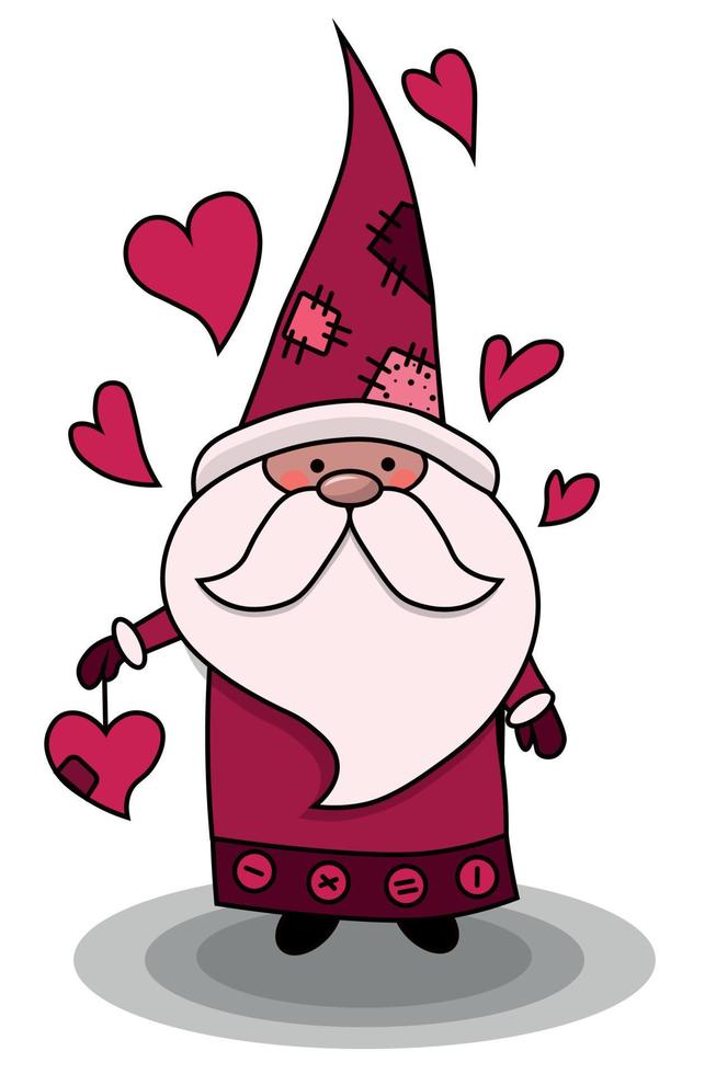 Winter card of cute gnome on snow background, flat design vector