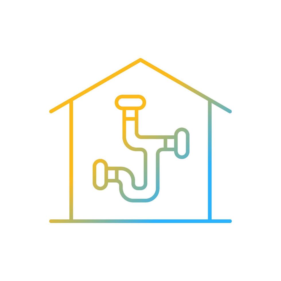 Plumbing system gradient linear vector icon. Installing pipes and fixtures in house. Well-arranged piping network. Thin line color symbol. Modern style pictogram. Vector isolated outline drawing