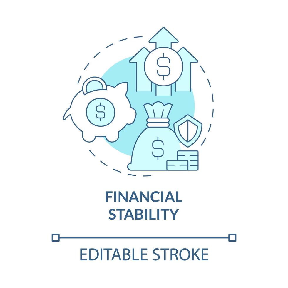 Financial stability turquoise concept icon. Savings to get balanced life abstract idea thin line illustration. Isolated outline drawing. Editable stroke. Roboto-Medium, Myriad Pro-Bold fonts used vector