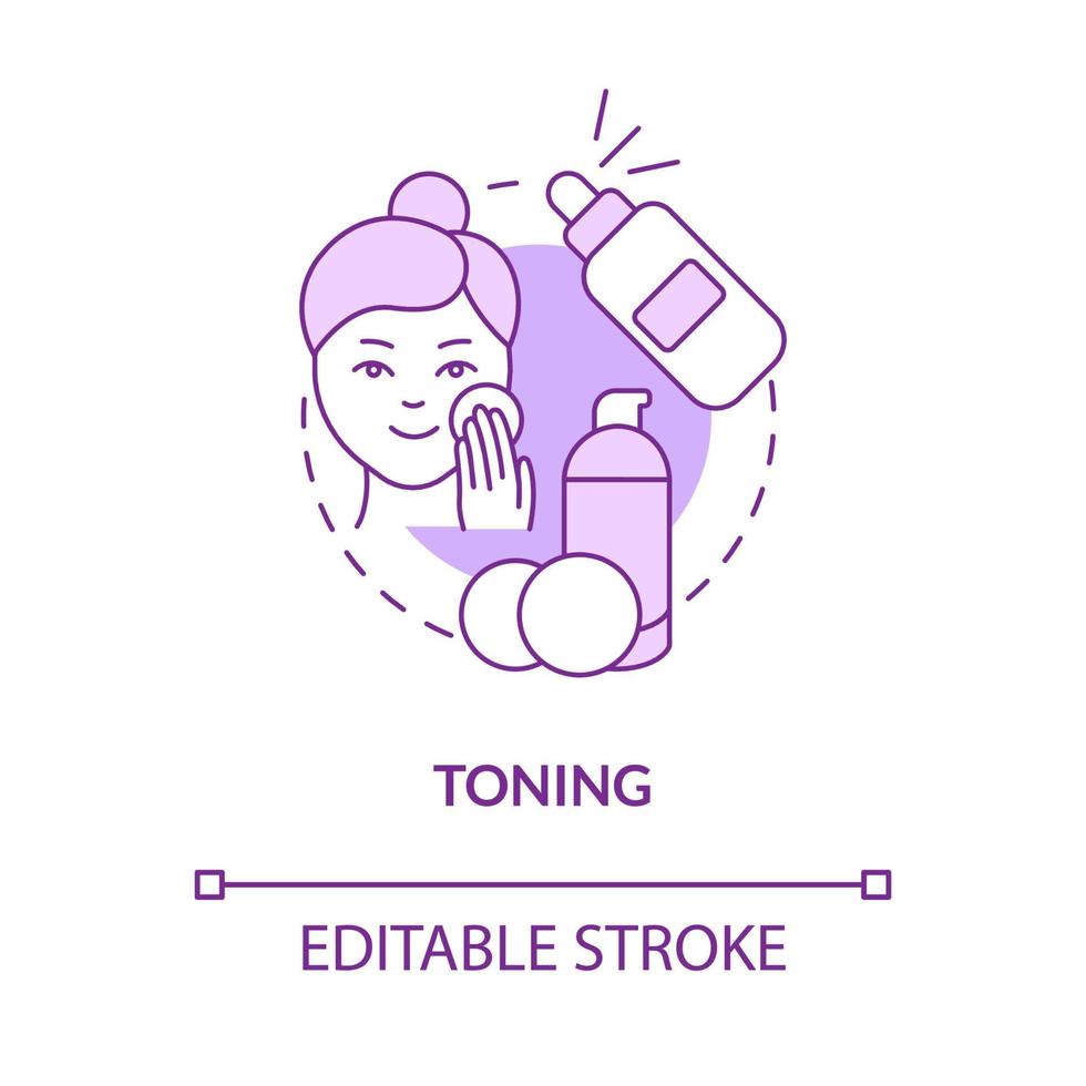 Toning purple concept icon. Everyday procedure. Skincare routine procedure abstract idea thin line illustration. Isolated outline drawing. Editable stroke. Roboto-Medium, Myriad Pro-Bold fonts used vector