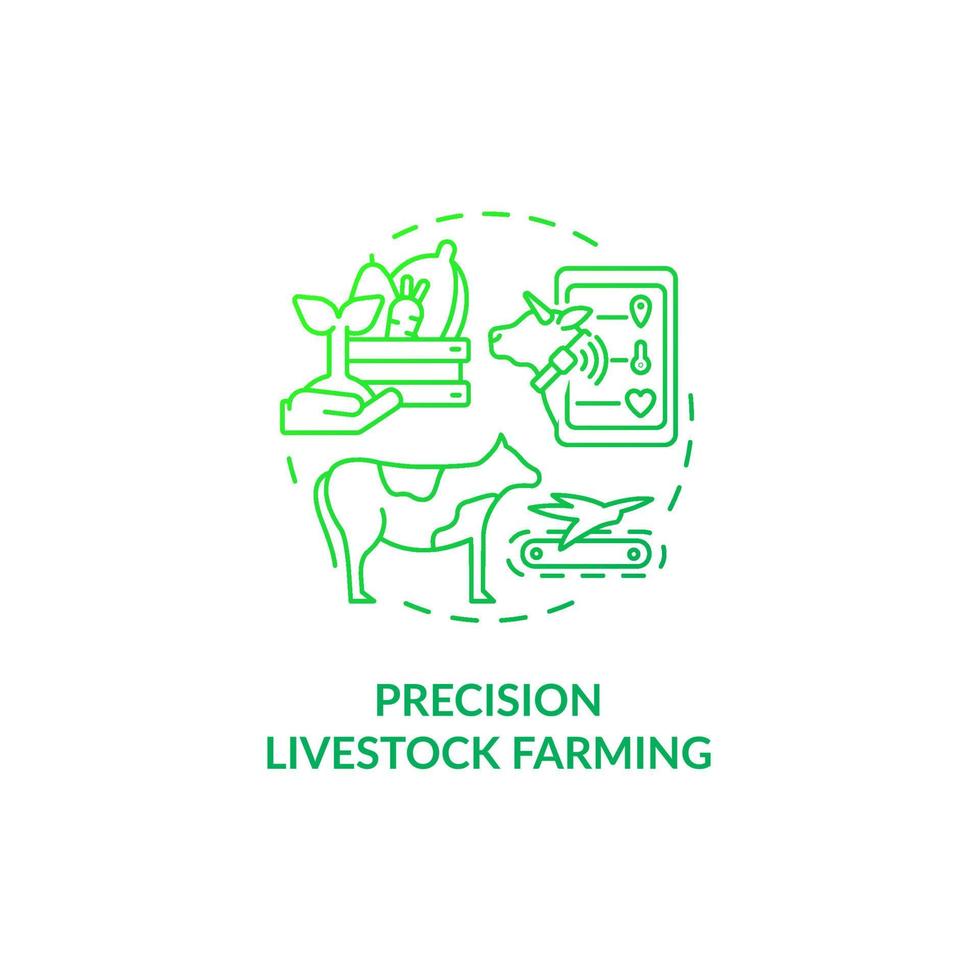 Precision livestock farming green gradient concept icon. Smart agriculture abstract idea thin line illustration. Animal production. Isolated outline drawing. Roboto-Medium, Myriad Pro-Bold fonts used vector
