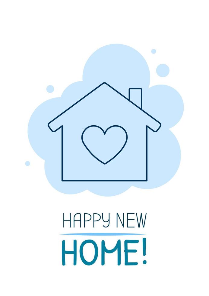 Happy new home congratulation postcard with linear glyph icon. Greeting card with decorative vector design. Simple style poster with creative lineart illustration. Flyer with holiday wish