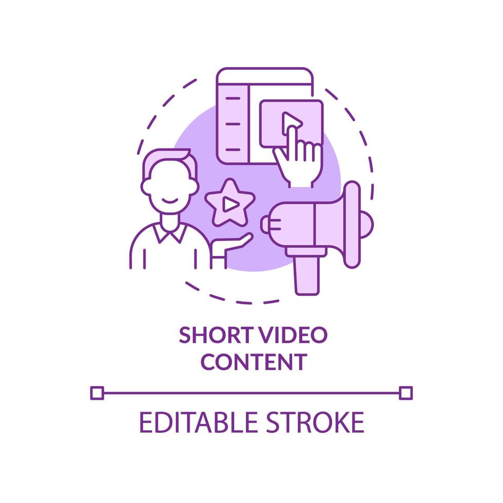 Short video content purple concept icon. Audience involving. Marketing trend abstract idea thin line illustration. Isolated outline drawing. Editable stroke. Arial, Myriad Pro-Bold fonts used vector