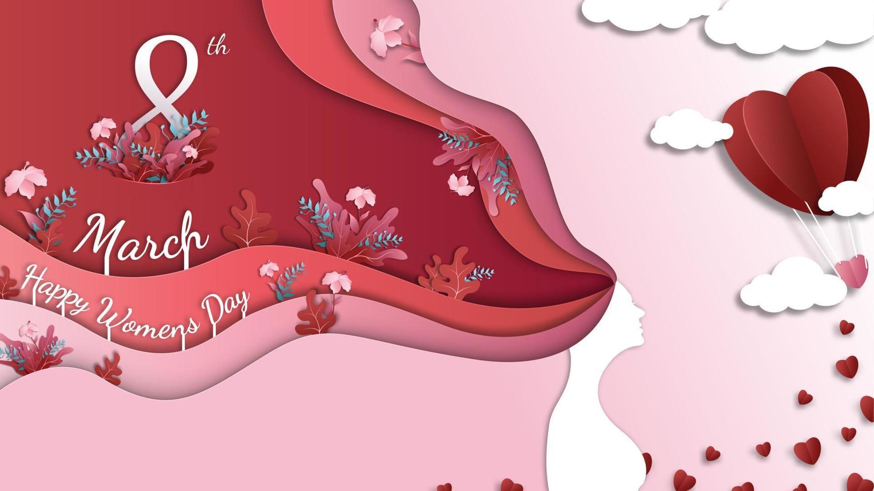 banner de ilustración del día internacional de la mujer de estilo de arte de papel con adorno floral vector