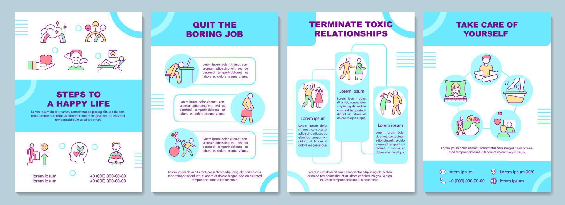 Steps to happy life brochure template. Changing life. Flyer, booklet, leaflet print, cover design with linear icons. Vector layouts for presentation, annual reports, advertisement pages