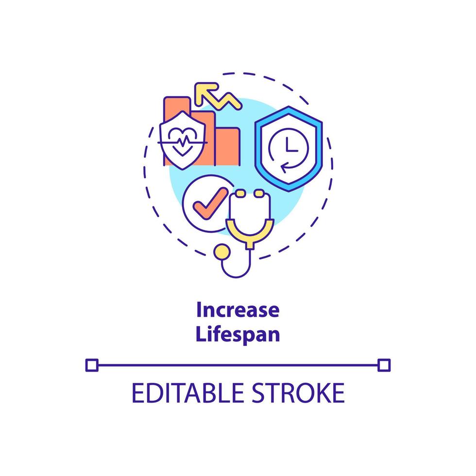 Increase lifespan concept icon. Annual checkup benefit abstract idea thin line illustration. Yearly medical testing. Healthcare. Vector isolated outline color drawing. Editable stroke