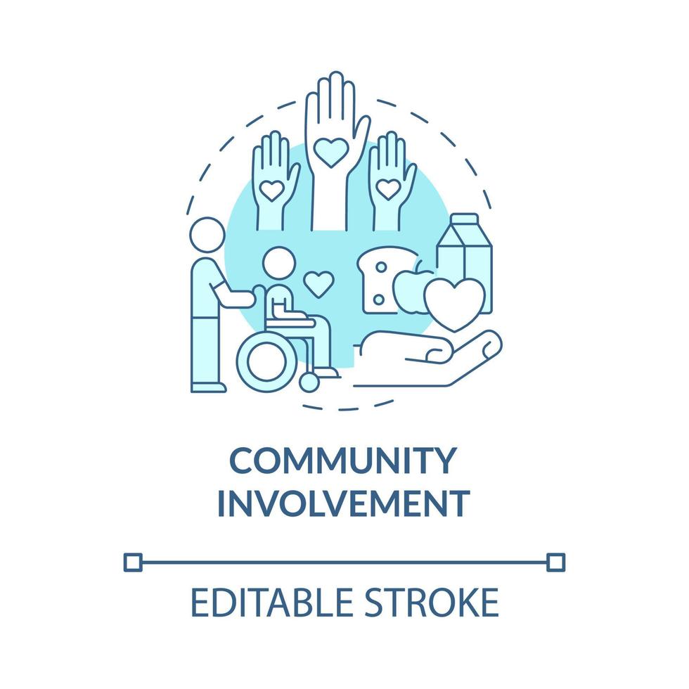 Community involvement turquoise concept icon. Build trustful relationship abstract idea thin line illustration. Isolated outline drawing. Editable stroke. Roboto-Medium, Myriad Pro-Bold fonts used vector