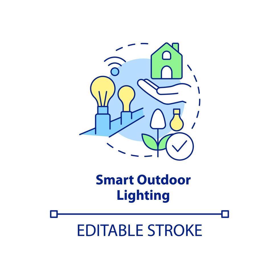 Smart outdoor lighting concept icon. Gardening innovation abstract idea thin line illustration. Using smart bulbs outdoor. Isolated outline drawing. Editable stroke. Arial, Myriad Pro-Bold fonts used vector