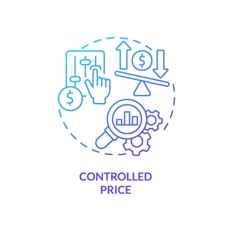 Controlled price blue gradient concept icon. Price mechanism. State regulations. Mixed economy features abstract idea thin line illustration. Isolated outline drawing. Myriad Pro-Bold fonts used vector