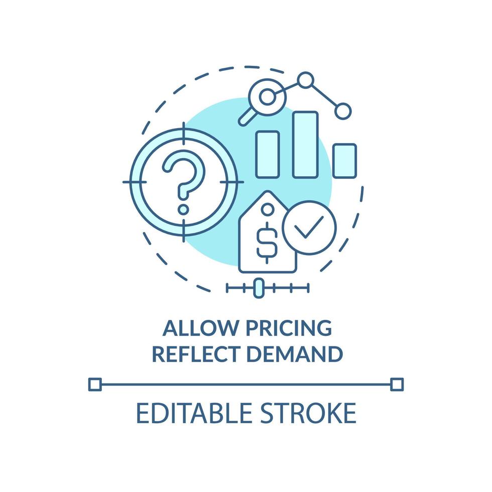 Allow pricing reflect demand turquoise concept icon. Prices flexibility abstract idea thin line illustration. Isolated outline drawing. Editable stroke. Roboto-Medium, Myriad Pro-Bold fonts used vector