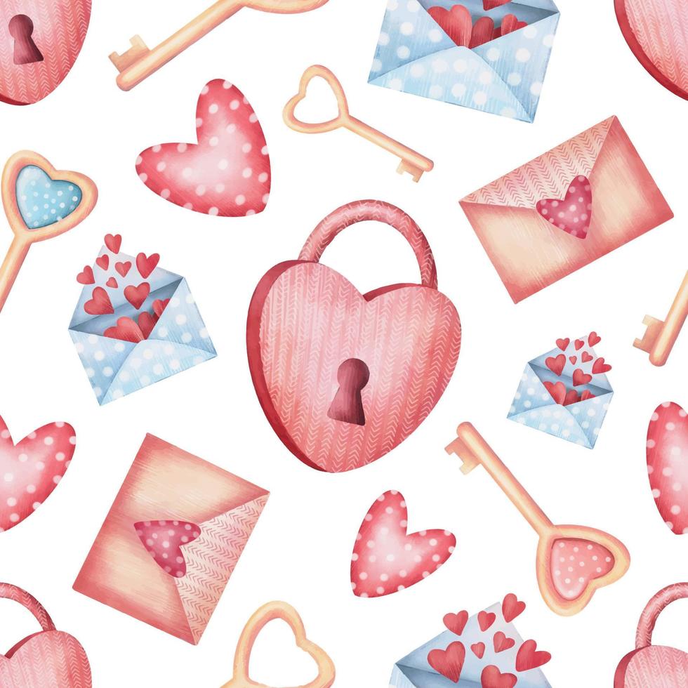 Seamless pattern of cute valentine elements. Hand drawn pencil pattern isolated on white background vector