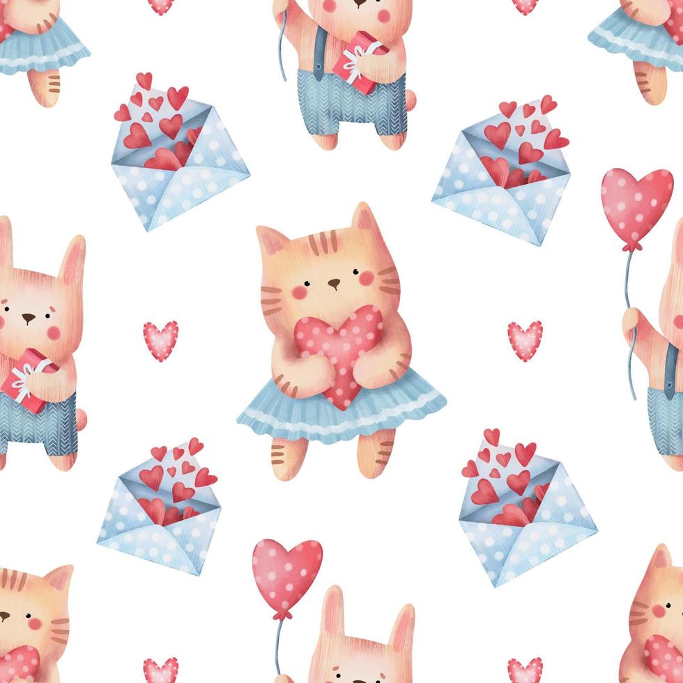 Seamless pattern of cute valentine elements. Hand drawn pencil pattern isolated on white background vector