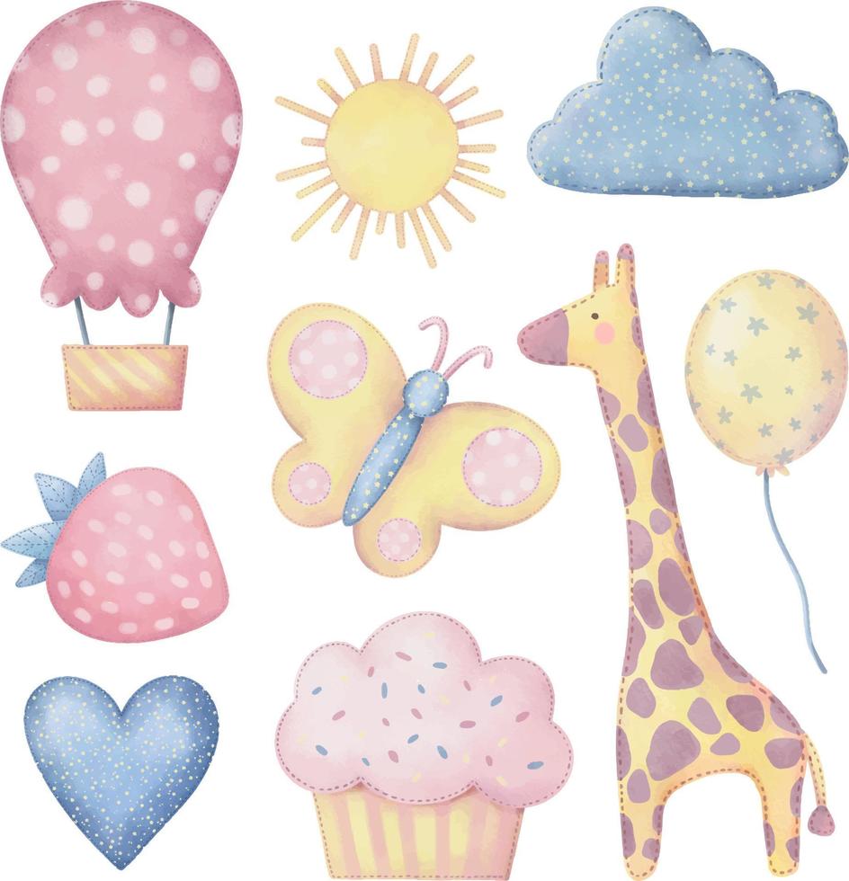 Happy childhood illustration. Cute baby shower clipart set. Hand drawn illustration. vector