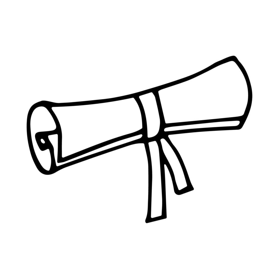 Scroll tied with a ribbon in doodle style. Hand drawn vector manuscript. Illustration isolated on white background