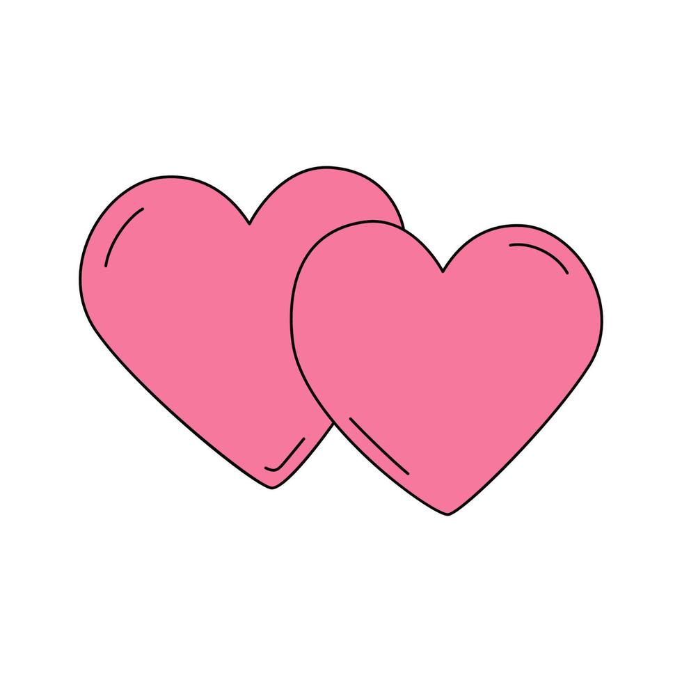 Two pink hearts in cartoon style. The symbol of love, family and marriage. Vector illustration isolated on a white background
