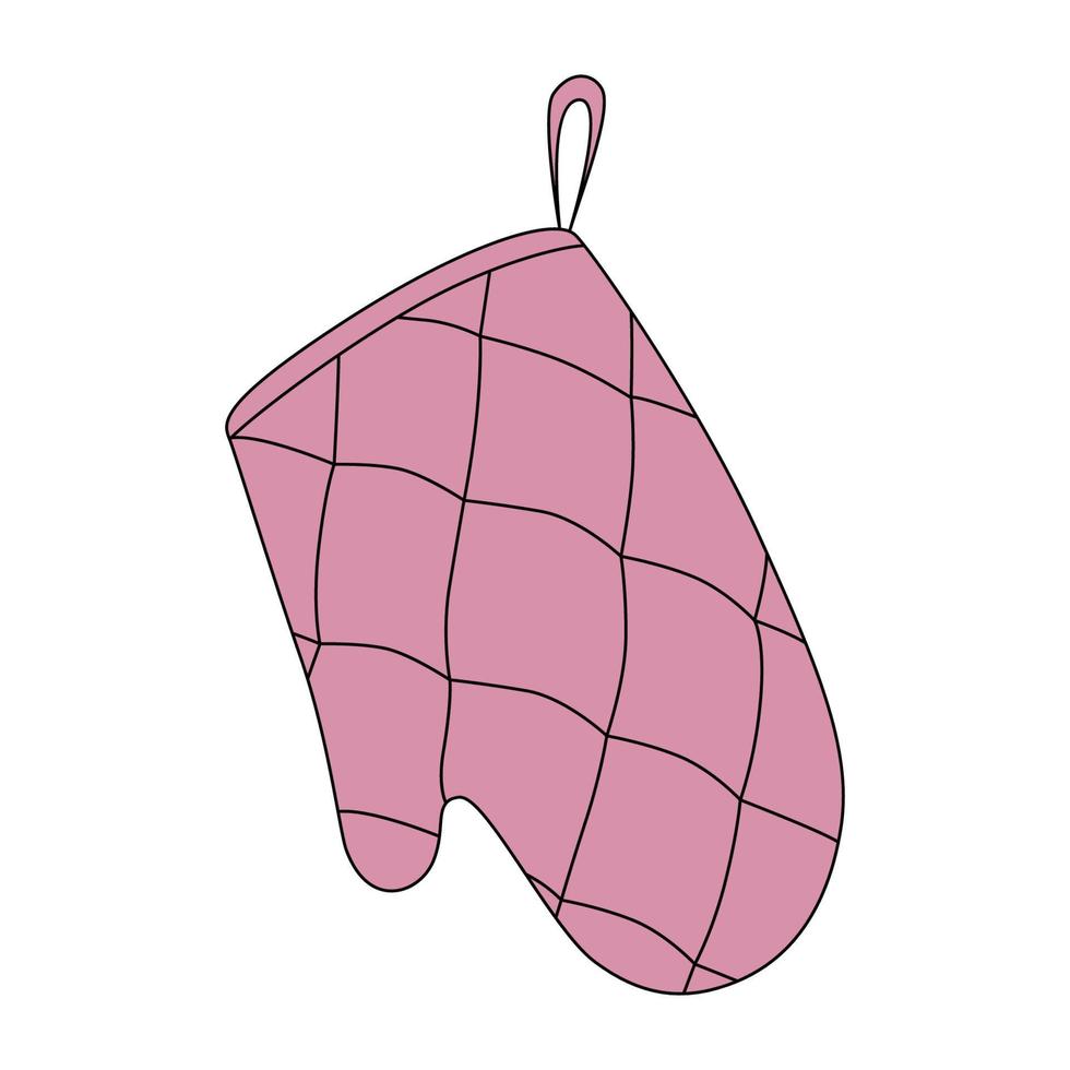 guante de horno rosa al estilo de las caricaturas. lindo agarrador retro. ilustración vectorial aislado sobre fondo blanco vector