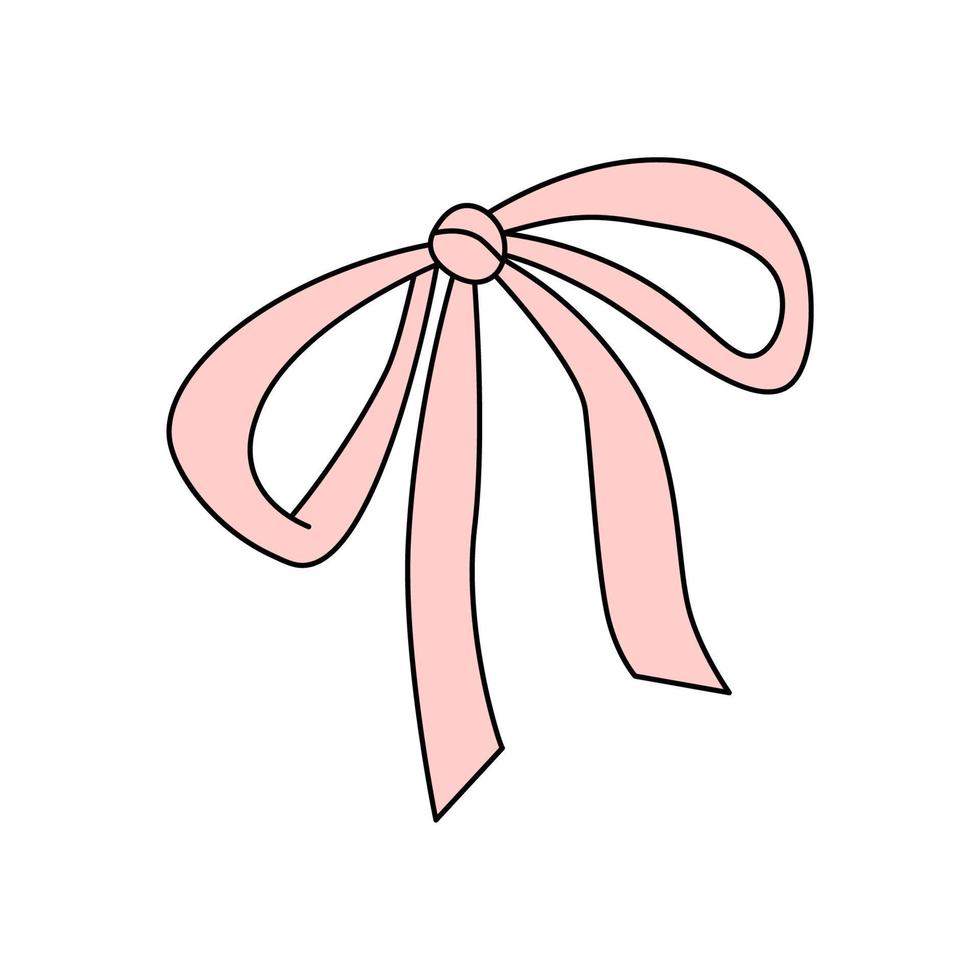 Single pink bow in doodle style. Vector illustration of necktie isolated on white background. Sign for decoration, design, greeting cards, stickers and posters