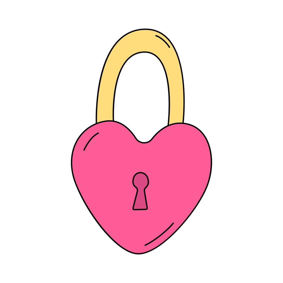 Pink heart-shaped lock. Vector illustration in cartoon style isolated on a white background. Symbol of love and marital fidelity