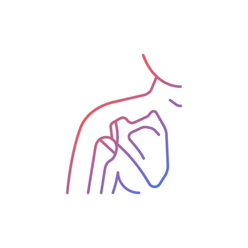 Joint dislocation gradient linear vector icon. Dislocated shoulder. Muscles weakening. Upper arm bone trauma. Thin line color symbol. Modern style pictogram. Vector isolated outline drawing