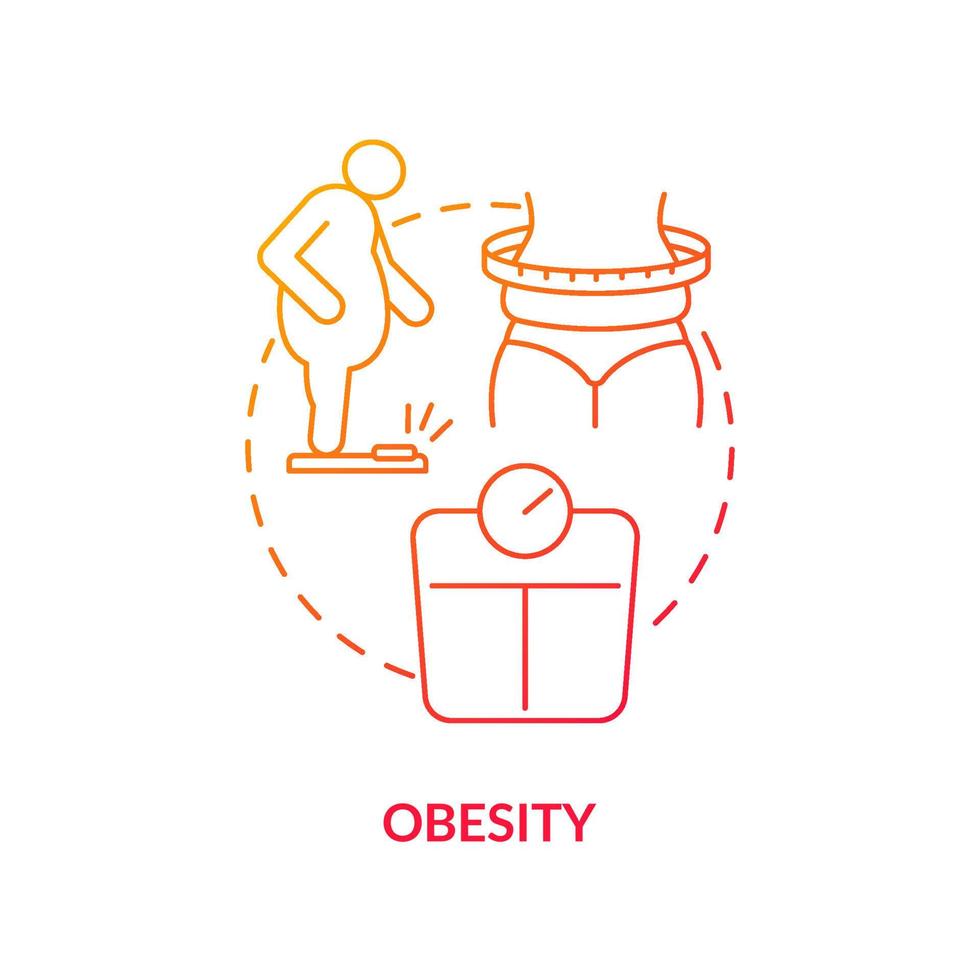 Obesity red gradient concept icon. Arthritis risk factor abstract idea thin line illustration. Osteoarthritis reason. Knees and hips joints damage. Vector isolated outline color drawing