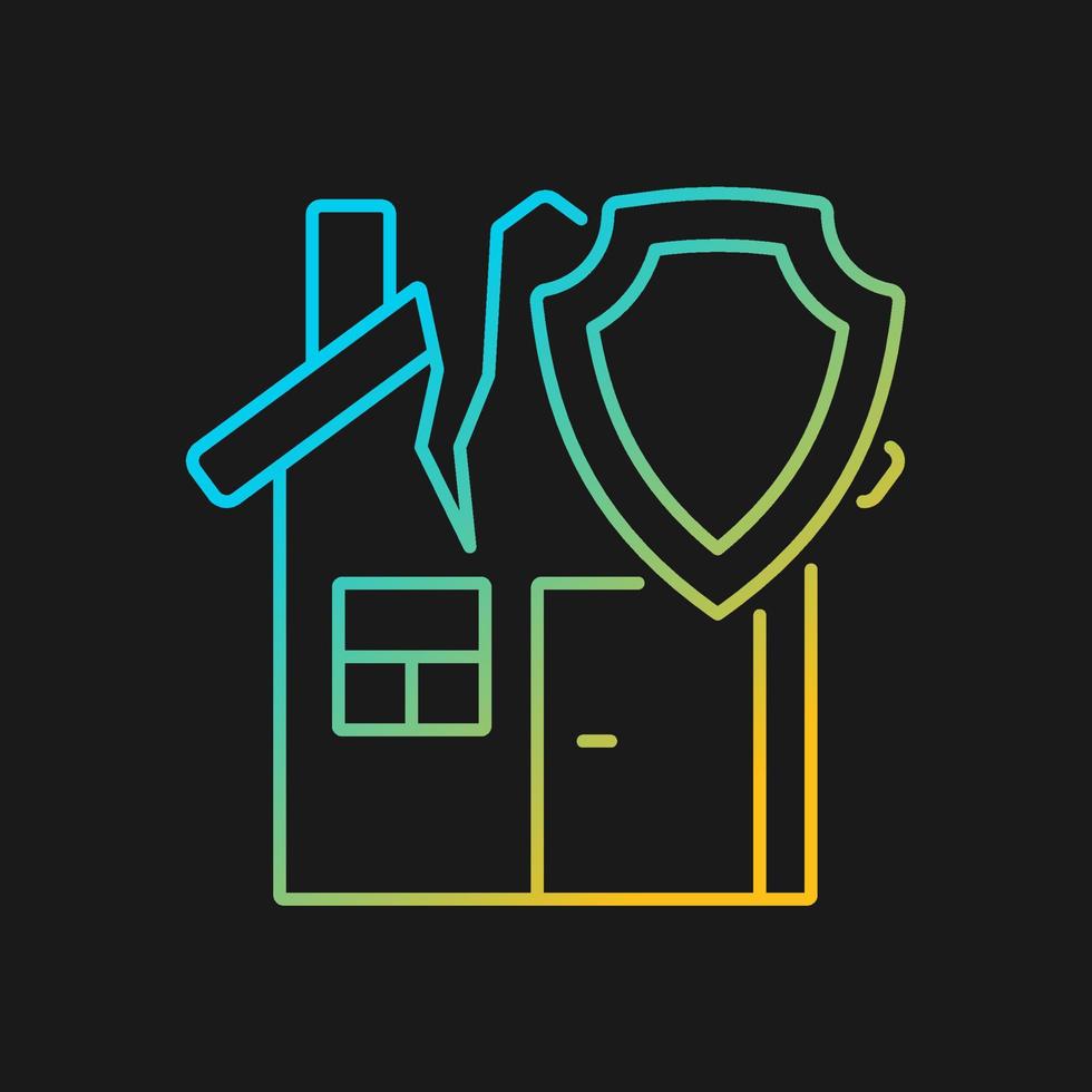 Earthquake home insurance gradient vector icon for dark theme. Disaster protection insurance policy. Thin line color symbol. Modern style pictogram. Vector isolated outline drawing