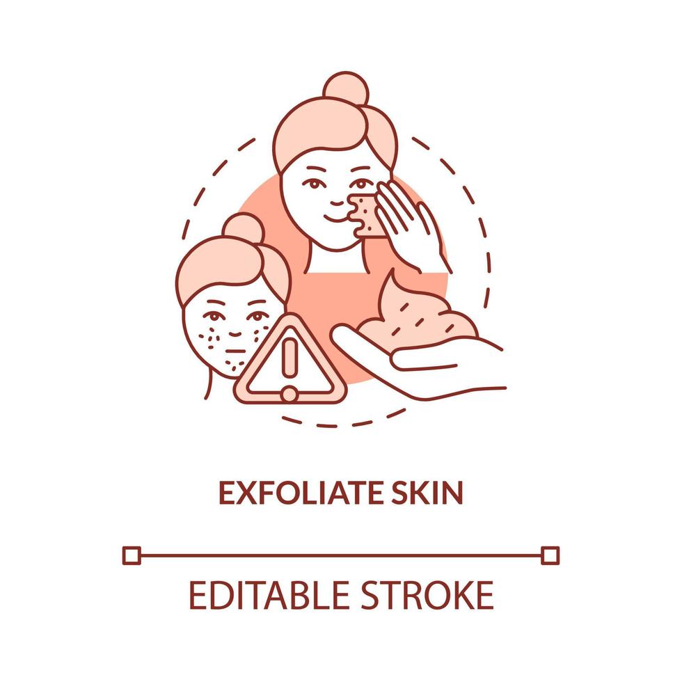 Exfoliate skin terracotta concept icon. Beauty and health. Skincare routine abstract idea thin line illustration. Isolated outline drawing. Editable stroke. Roboto-Medium, Myriad Pro-Bold fonts used vector