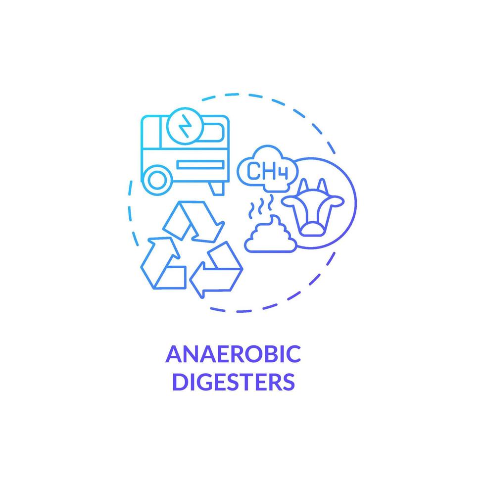 Anaerobic digesters blue gradient concept icon. Animal waste on farm abstract idea thin line illustration. Reduce methane emissions. Isolated outline drawing. Roboto-Medium, Myriad Pro-Bold fonts used vector